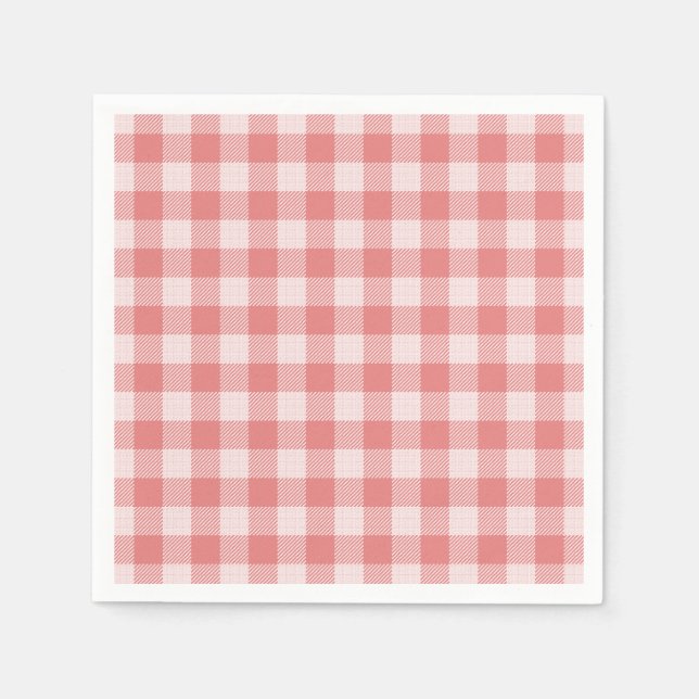 Salmon Pink Gingham Plaid Paper Napkin (Front)