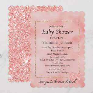 Salmon Pink Glitter Heart Love Invitation