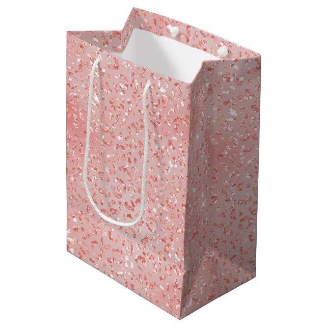 Salmon Pink Glitter Leopard Print   Medium Gift Bag (Front Angled)