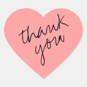 Salmon Pink Heart Thank You Sticker