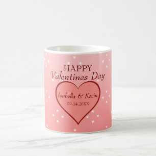 Salmon Pink Heart White Stars Coffee Mug