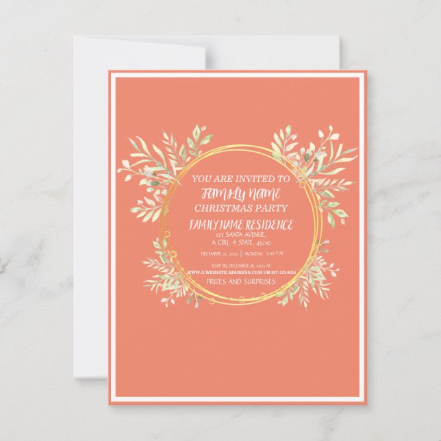 SALMON PINK MERRY CHRISTMAS HAPPY HOLIDAYS  INVITATION (Front)