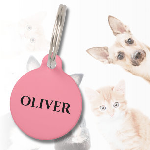 Salmon Pink Minimalist Cat Dog Name Address  Pet Tag