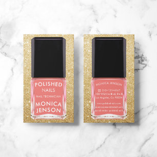 Salmon Pink Nail Polish Bottle Faux Glitter Business Card
