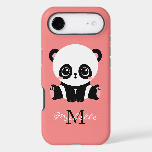 Salmon Pink Panda Monogram Personalised Name