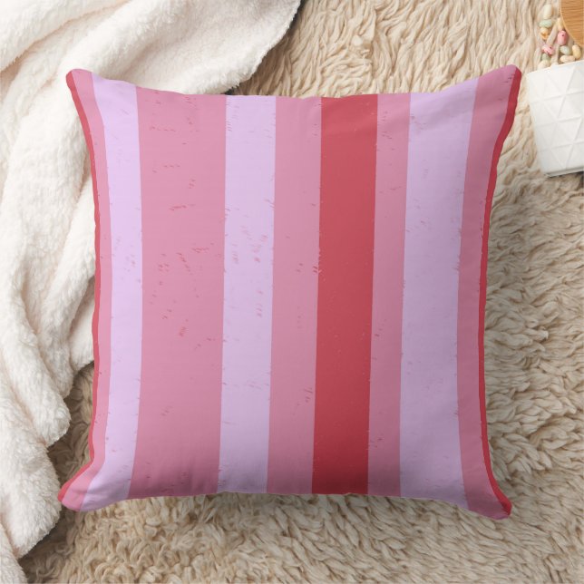 Salmon Pink Red and Lavender Purple Flecks Stripes Cushion (Blanket)
