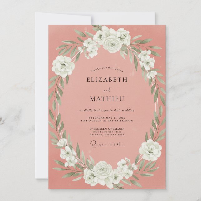 Salmon Pink Refined Spring Wedding Invitation (Front)