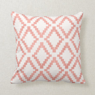 Salmon Pink Rose Gold Ethnic Blush White Cushion