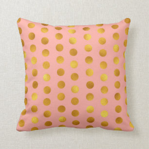 Salmon Pink Rose Gold Polka Big Dots Confetti Cushion