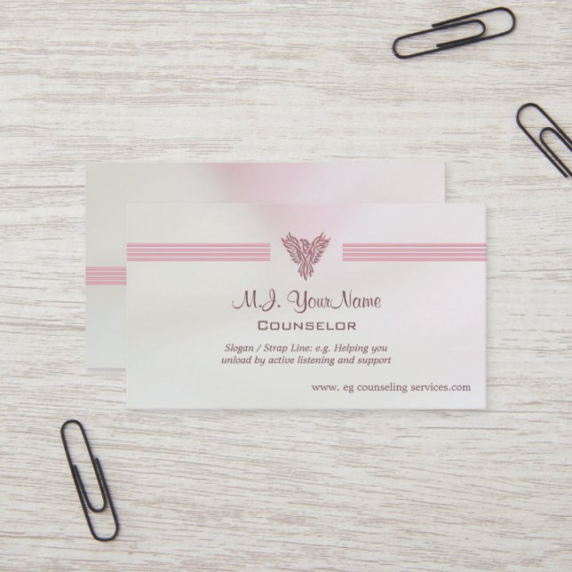 Salmon pink satin-look counsellor business card (Front/Back In Situ)