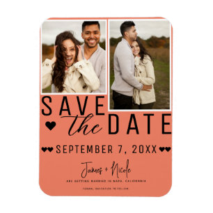 Salmon Pink Save the Date 2 Photo Wedding Magnet