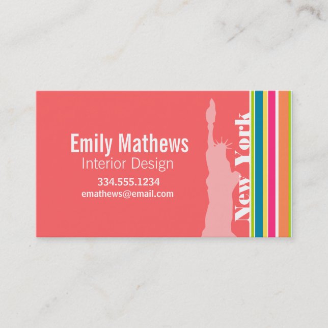 Salmon Pink & Seafoam Green; New york Business Card (Front)