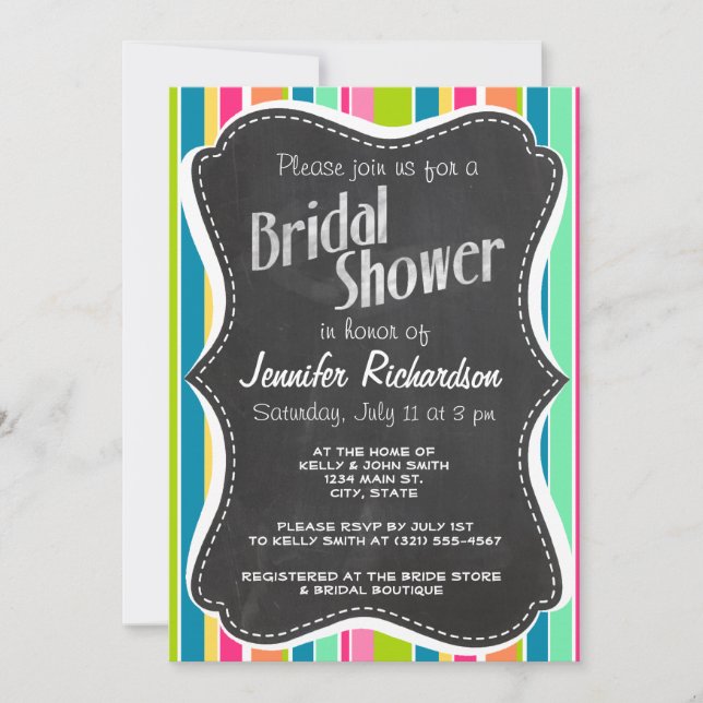 Salmon Pink & Seafoam Green; Vintage Chalkboard Invitation (Front)