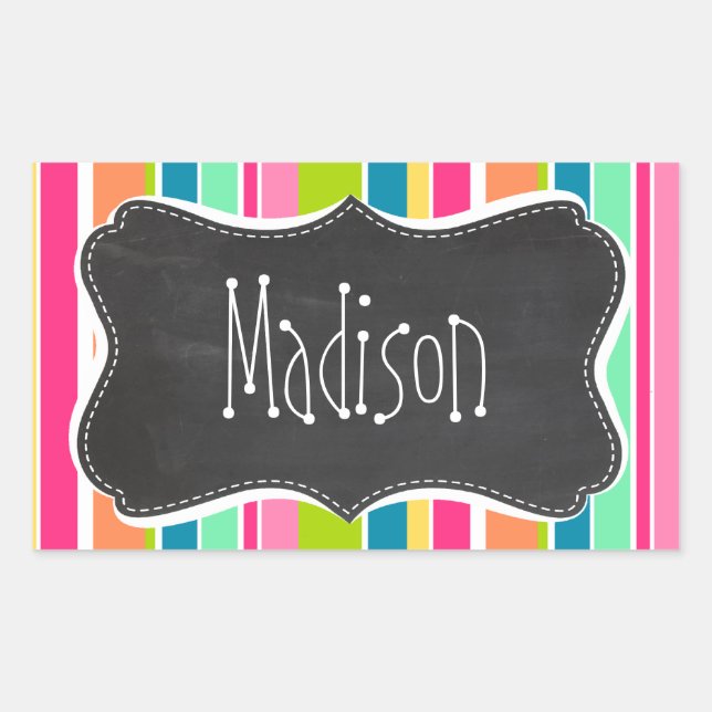Salmon Pink & Seafoam Green; Vintage Chalkboard Rectangular Sticker (Front)