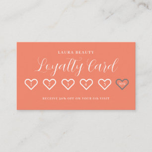 Salmon Pink Stylish Minimal Heart Love Loyalty Card