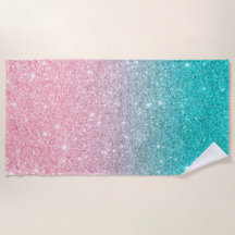Salmon Pink & Turquoise Ombre Faux Glitter