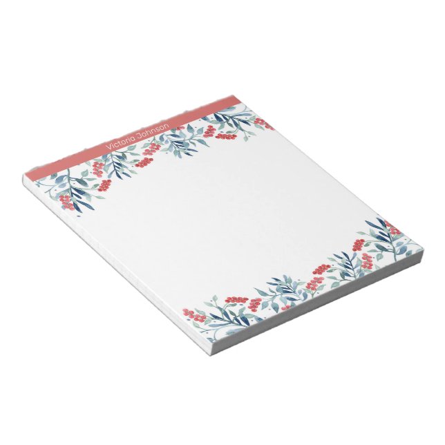 Salmon Pink Watercolor Flower Border Notepad (Angled)