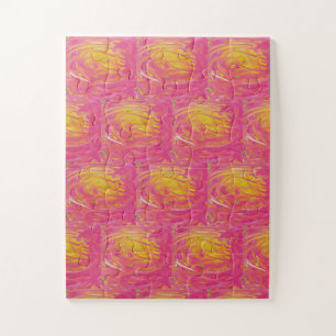 Salmon pink with sunshine orange art design  jigsaw puzzle