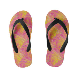 Salmon pink with sunshine orange art design        kid's flip flops