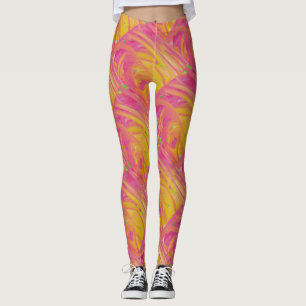 Salmon pink with sunshine orange art design        leggings