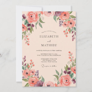 Salmon Plum Wildflower Wedding Invitation
