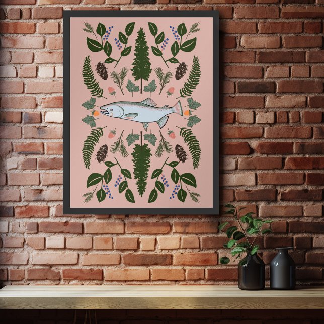 Salmon PNW Nature Fir Ferns Berries Forest Forage Poster (Salmon PNW Nature Fir Ferns Berries Forest Forage Poster)