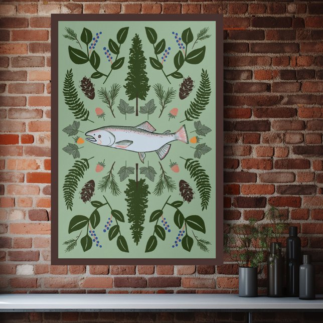 Salmon PNW Nature Fir Ferns Berries Forest Forage Poster (Salmon PNW Nature Fir Ferns Berries Forest Forage Poster
Wall Art Illustration
)