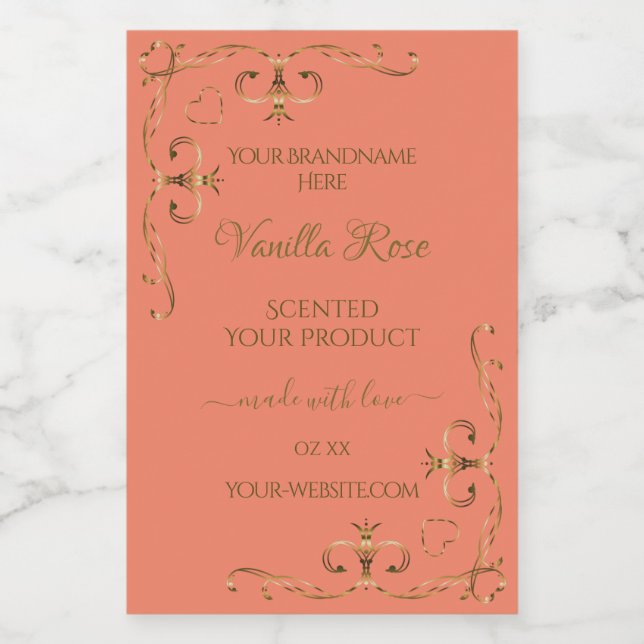 Salmon Product Labels Gold Ornate Corner Border (Single Label)