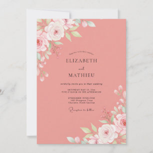 Salmon Ranunculus Dusty Eucalyptus Wedding Invitation