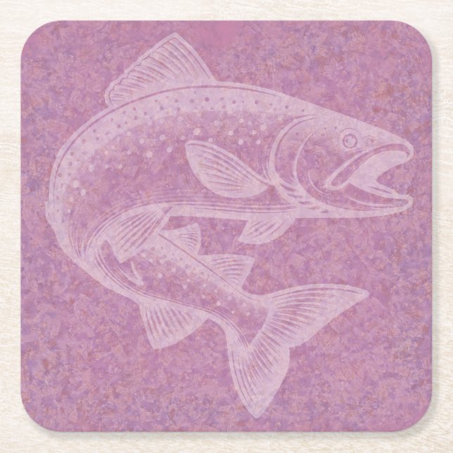 Salmon Rising Square Paper Coaster (Front)
