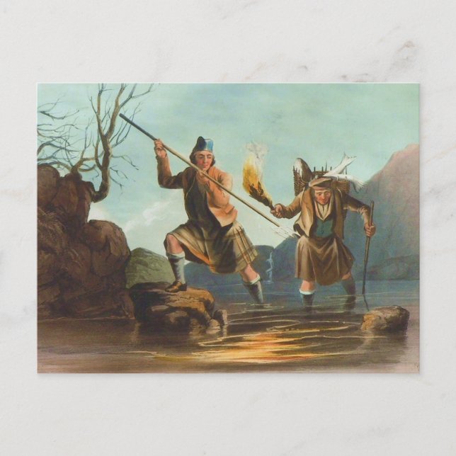 Salmon Spear Fishing in the Scottish Highlands Postcard (Front)