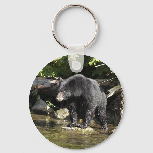 "Salmon Spotting" Black Bear Gifts Key Ring (Front)