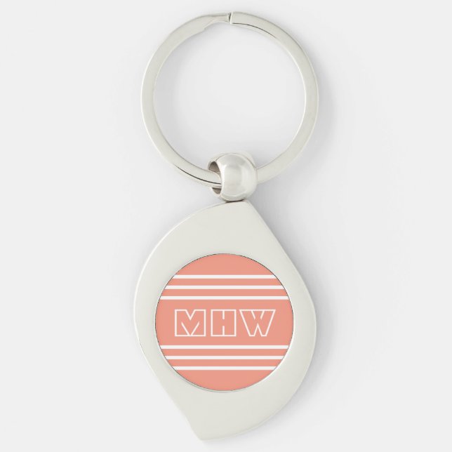 Salmon Stripes custom monogram key chain (Front)