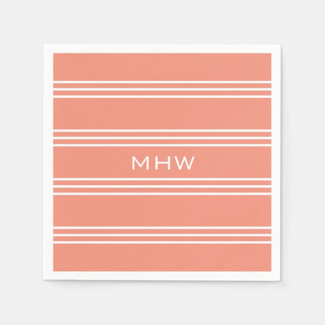 Salmon Stripes custom monogram paper napkins (Front)