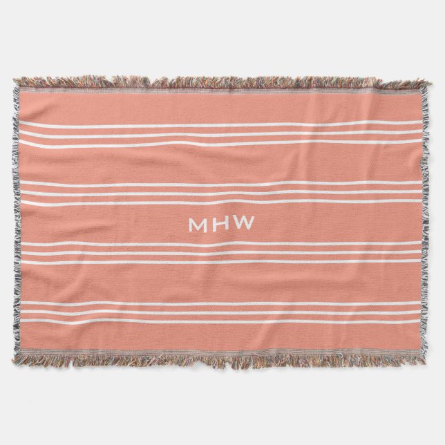 Salmon Stripes custom monogram throw blanket (Front)