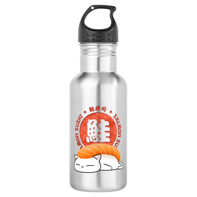 Salmon Sushi Cat 532 Ml Water Bottle (Front)