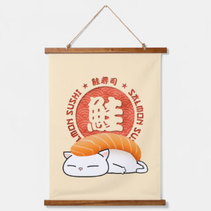 Salmon Sushi Cat Hanging Tapestry