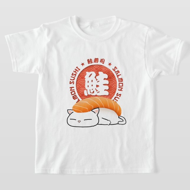 Salmon Sushi Cat T-Shirt (Laydown)