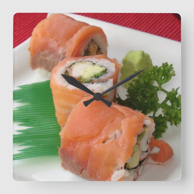 salmon sushi rolls - photo square wall clock (Front)