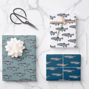 Salmon Swimming Pattern PNW Fishing Fish Gift Wrap