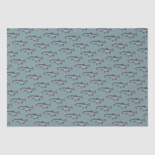 Salmon Swimming Pattern PNW Fishing Fish Gift Wrap Tissue Paper (Front)