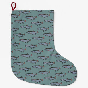 Salmon Swimming Pattern PNW Fishing Fish River  Large Christmas Stocking