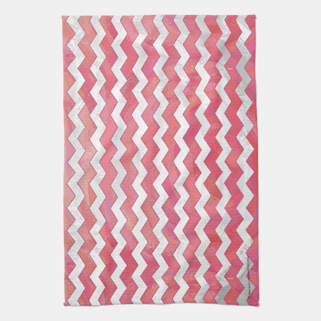Salmon Swirl Chevron Pattern Tea Towel (Vertical)