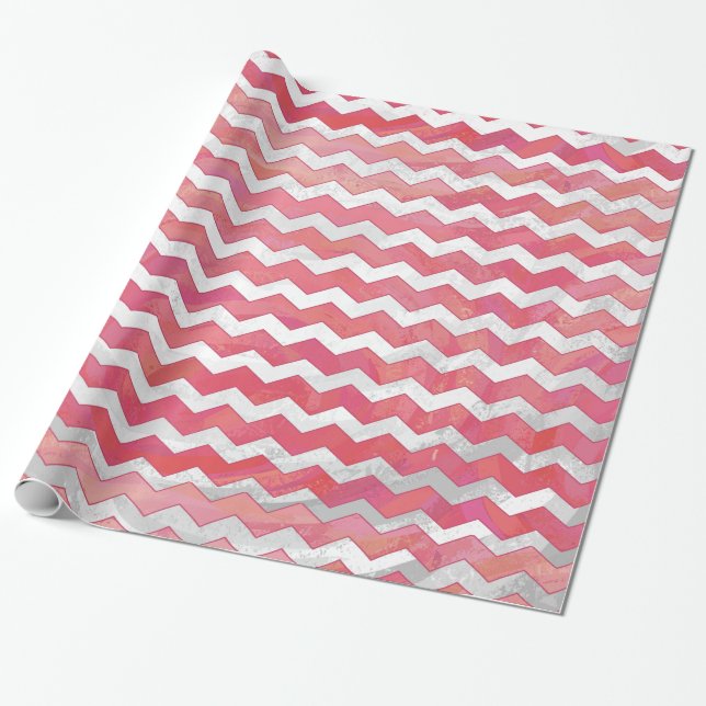 Salmon Swirl Chevron Pattern Wrapping Paper (Unrolled)