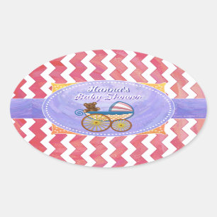 Salmon Swirl Pink Chevron Baby Shower Oval Sticker