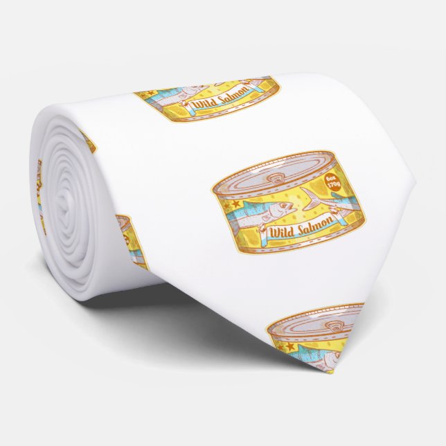 Salmon tinned canned fish pattern tie (Rolled)