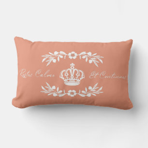 salmon white French Script Keep Calm Carry On Lumbar Cushion