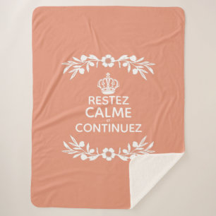 salmon white olive branch French Phrase Keep Calm Sherpa Blanket