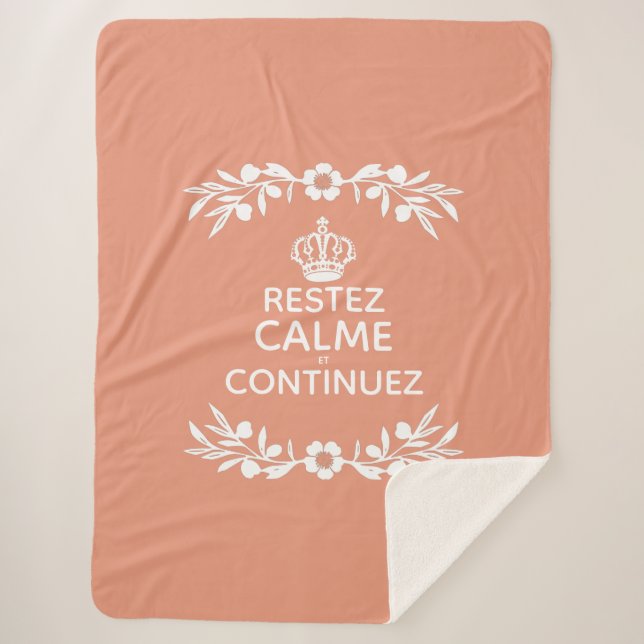 salmon white olive branch French Phrase Keep Calm Sherpa Blanket (Front)