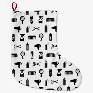 Salon & Barber Hairdresser Pattern CUSTOM BG COLOR Large Christmas Stocking